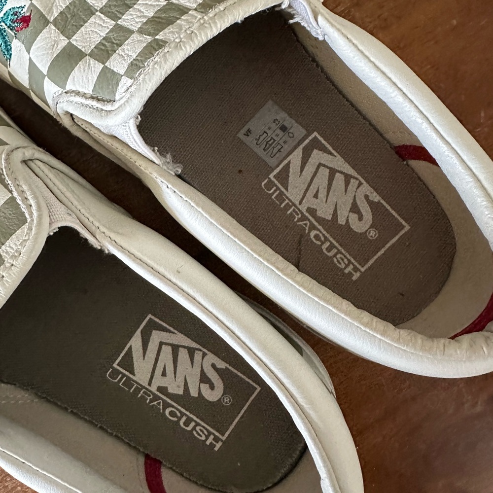 Vans Women's Leather Floral Checkered Slip-On Sneakers Size 9 - Picture 7 of 8